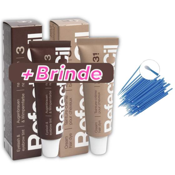 Imagem de Kit Tintura Coloração Refectocil Marrom Castanho Natural 3 e Claro 3.1 Para Sobrancelhas e Cilios