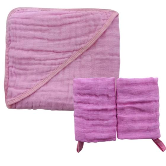 Imagem de Kit Toalha Banho Soft Bebe Com Capuz + 2 Toalha Pano de Boca Babete Soft 100% Algodão Menino Menina