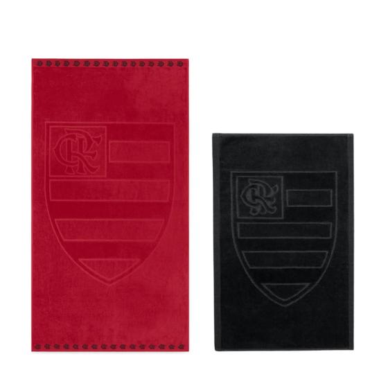 Imagem de Kit Toalha de Banho e Rosto Aveludada Jacquard de Time Flamengo Vermelha Buettner