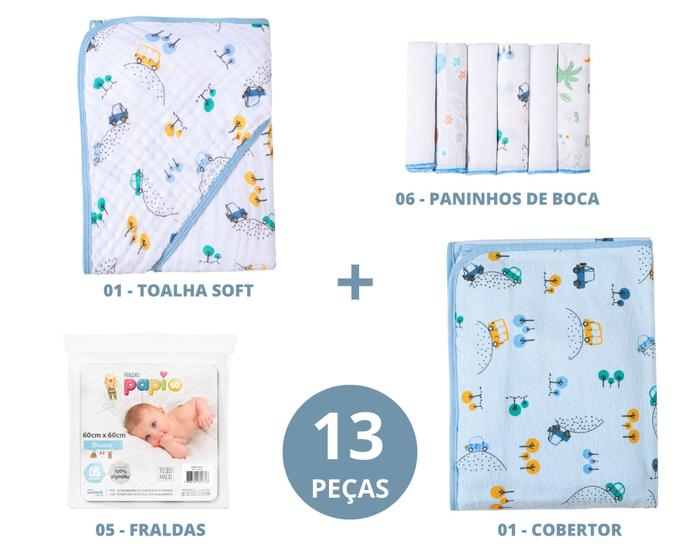 Imagem de Kit toalha soft+paninho de boca+fralda+cobertor-enxoval bebê