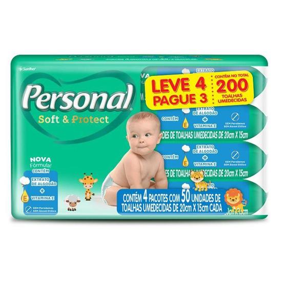 Imagem de Kit Toalha Umedecida Personal Soft e Protect Leve 4 Pague 3 - 200 Toalhas