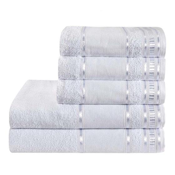 Imagem de Kit toalhas 2 Banho 3 Rosto barra para bordar Branco Premium