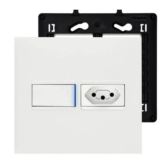 Imagem de Kit Tomada 10A + Interruptor Simples Com LED Placa 4x4 Legrand PIAL Plus+