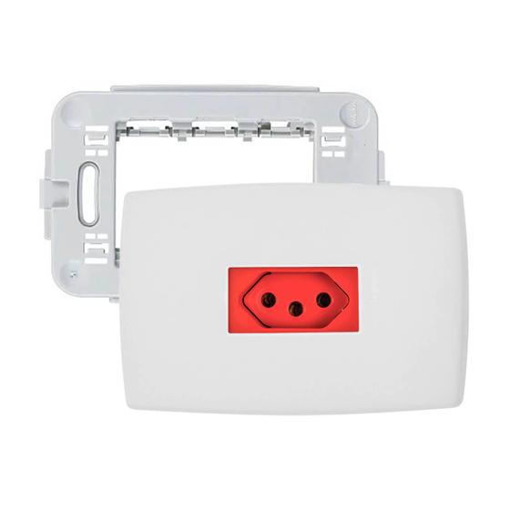 Imagem de Kit Tomada 20A Vermelha com Placa e Suporte Branco Horizontal 4x2 PIALPLUS Legrand