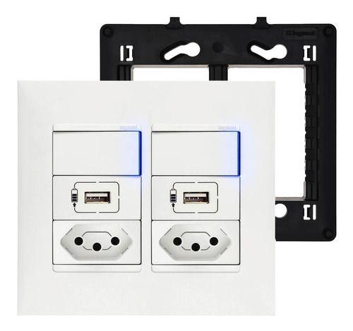 Imagem de Kit Tomada Dupla 4x4 Carregador Usb Parede Interruptor Led