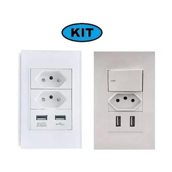 Imagem de Kit Tomada E Interruptor Com 2 Portas Usb+tomada Duo E 2 Usb