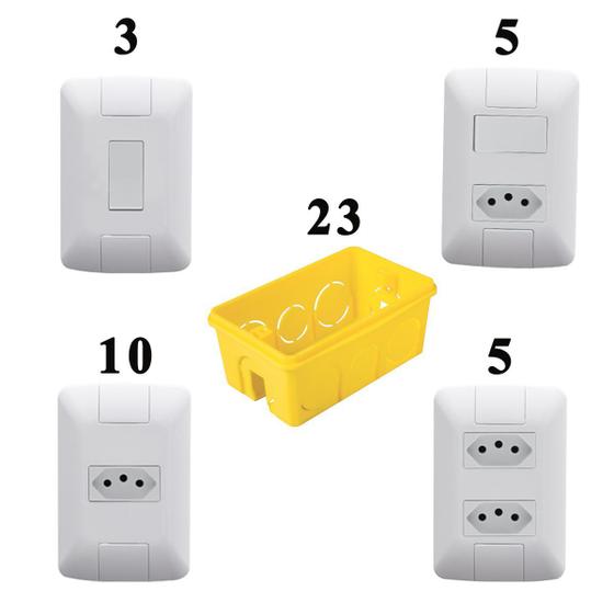 Imagem de Kit Tomada Simples 10a Aria 4x2 + Tomada Dupla Aria + Interruptor Simples 6a + Interruptor Com Tomada + Caixa De Embutir Luz 4x2 Kit 46 Peças