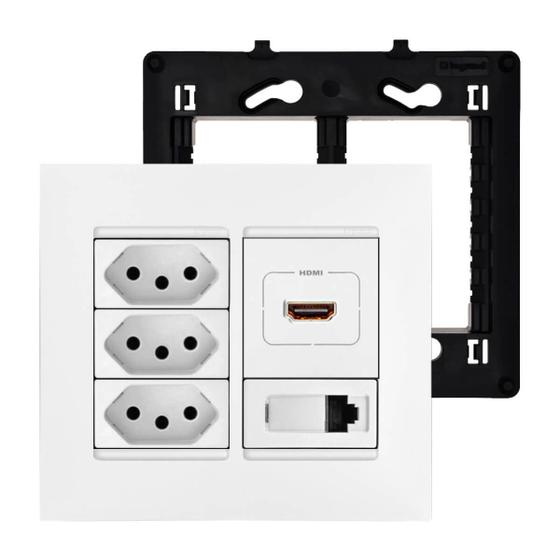 Imagem de Kit Tomada Triplex 10A com HDMI e RJ45 Com Placa e Suporte 4x4 PIAL Plus+ Legrand