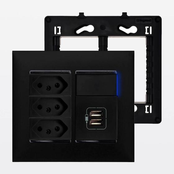 Imagem de Kit Tomada Triplex com Interruptor + Tomada USB Duplo-A PIAL Plus+ Legrand