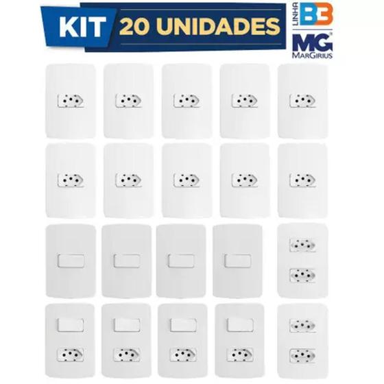 Kit Tomadas e Interruptores B3 4x2 Branca - Margirius Menor preço em Kit Tomadas e Interruptores B3 4x2 Branca - Margirius
