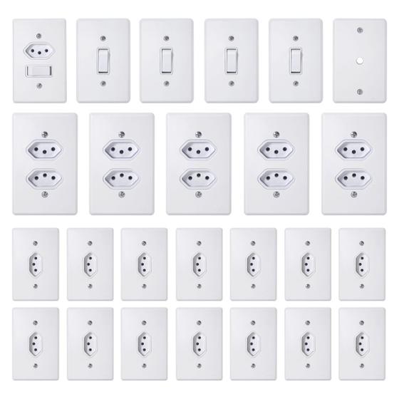 Imagem de  Kit Tomadas e Interruptores Simples e 10A Branco (25 Unidades) Kit Linha Completa