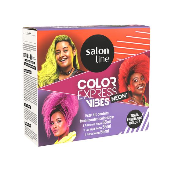 Imagem de Kit Tonalizante Vibes Neon Color Express Fun 3 Unidades Salon Line 55ml Amarelo Laranja Rosa Hidratação Nutrição