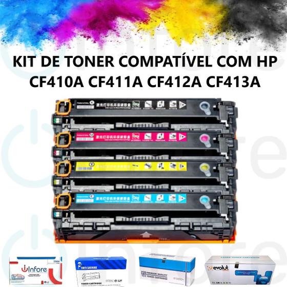 Imagem de Kit Toner CF410A CF411A CF412A CF413A Compatível C/ M452DW 452DN M477FDW M477FNW M477FDN