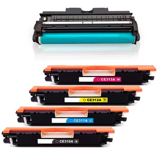 Imagem de Kit Toner Compatível e Fotocondutor com CE310A CE311A CE312A CE313A CE314A 126A  CP1025 CP1025NW CP1020