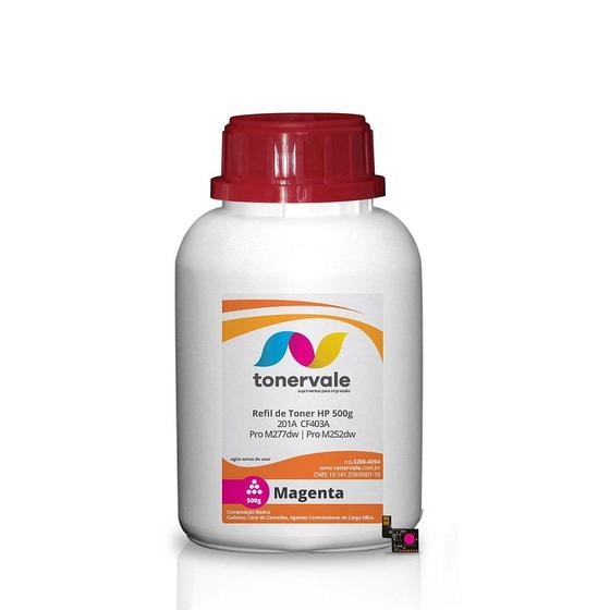 Imagem de Kit Toner Refil TankFull Para HP + 11 Chip Toner HP 201A CF403A Magenta - HP M252dw M277dw 500g