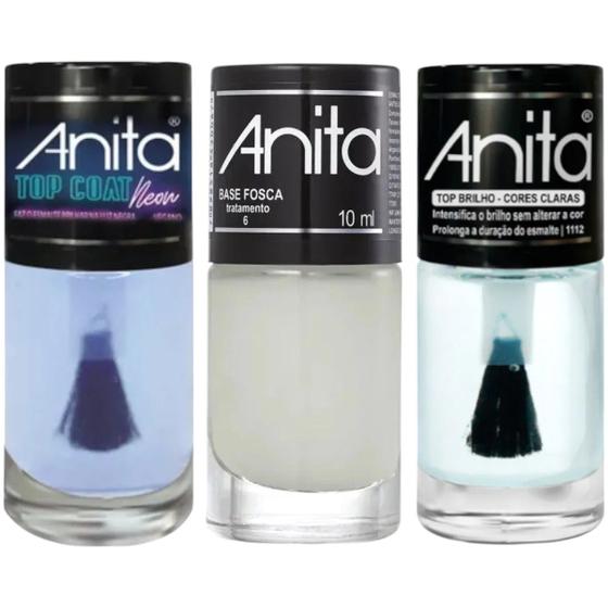 Imagem de Kit Top Coat Neon + Fosco + Cores Claras 10ml Anita