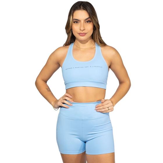 Imagem de Kit Top Feminino + Shorts Academia com Elastano Zero Transparencia Fitness Treino Conjunto Mulher Presente Original Gorilla