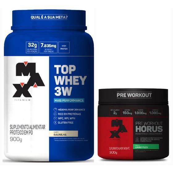 Imagem de Kit Top Whey 3W Pote 900G Baunilha + Hórus 300G Limão Yuzu