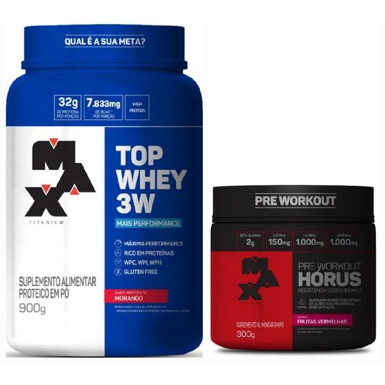 Imagem de Kit Top Whey 3W Pote 900G Morango + Hórus 300G Frutas