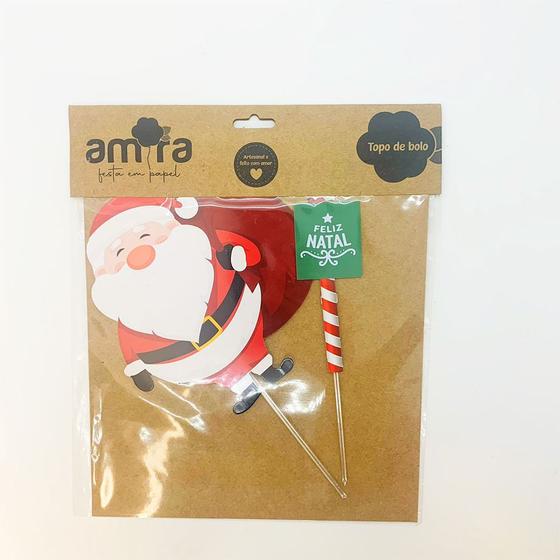 Imagem de Kit Topo de Bolo Papai Noel "Feliz Natal" - 20cm  - 2 unidades - Amora - Rizzo