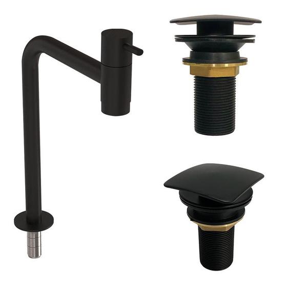 Kit Torneira Em Inox Black com Válvula Click Quadrada Black Menor preço em Kit Torneira Em Inox Black com Válvula Click Quadrada Black