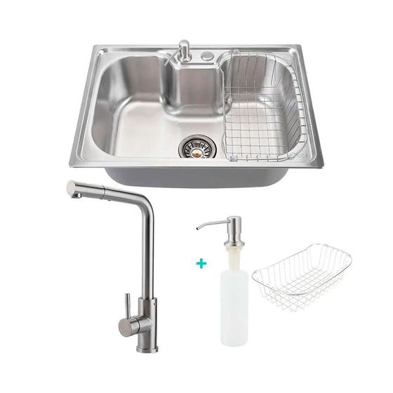 Imagem de Kit Torneira gourmet Gurupi e cuba inox Carajás com acessórios para cozinha 