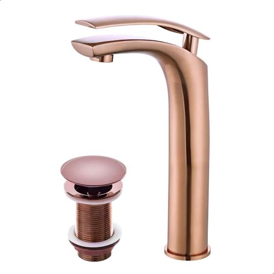 Imagem de Kit Torneira Monocomando Tigris Alta Rose + Válvula Click 1.1/4 Rose