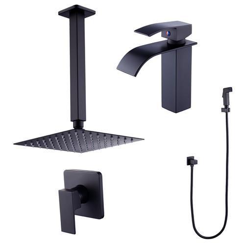 Kit Torneira Prizi Cascata KE6123 + Ducha Chuveiro Slim Prizi de Teto com Braço + Ducha Higienica Prizi Preto + Misturador Monocomando Prizi Preto Menor preço em Kit Torneira Prizi Cascata KE6123 + Ducha Chuveiro Slim Prizi de Teto com Braço + Ducha Higienica Prizi Preto + Misturador Monocomando Prizi Preto