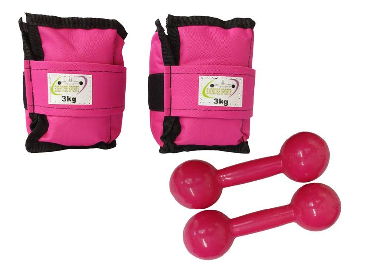 Imagem de Kit Tornozeleira 3KG Nylon Rosa + Halteres 3KG Rosa