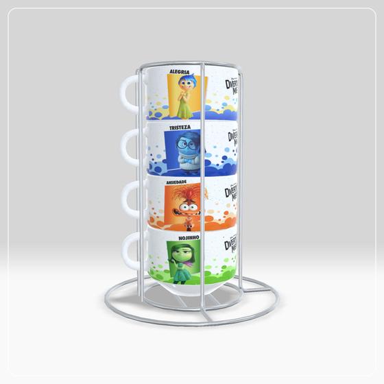 Imagem de Kit Torre Com 4 xícaras de Porcelana Louça Com Suporte Personalizado  Divertida Mente 2