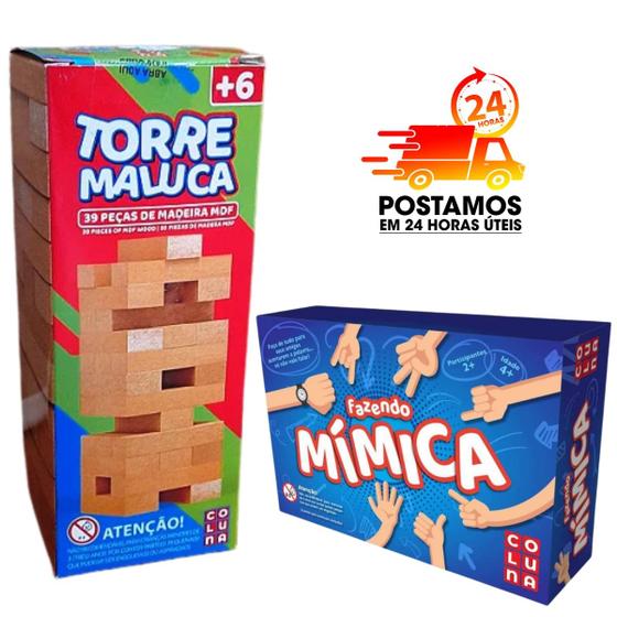 Imagem de Kit Torre Maluca 39 Peças e Jogo de Mimica Desenvolve Raciocínio e Habilidades Caiu Perdeu