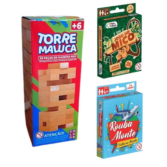 Imagem de Kit Torre Maluca 39 Peças, Jogo do Mico e Rouba Monte