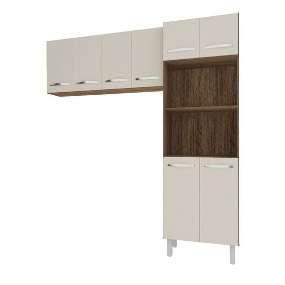 Imagem de Kit Torre Quente Paneleiro 4 Portas 2 Nichos E Armário Suspenso Aéreo 4 Portas 118cm Modulado Cozinha Off White