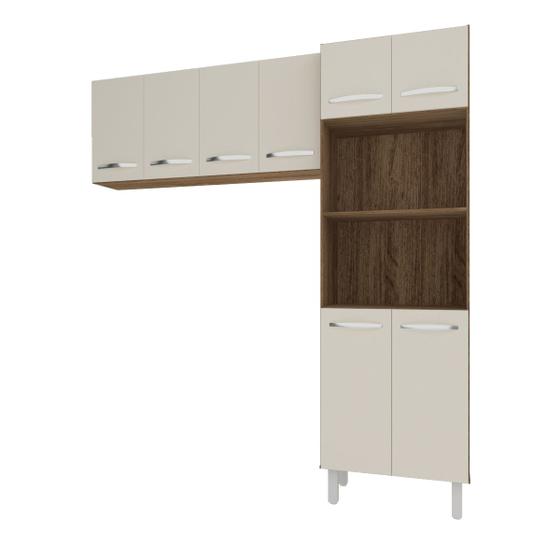 Imagem de Kit Torre Quente Paneleiro 4 Portas 2 Nichos e Armário Suspenso Aéreo 4 Portas 118cm Modulado Cozinha Savana Off White