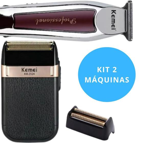 Imagem de Kit Total Masculino Kemei: Barbeador 2024 E Máquina Corte E