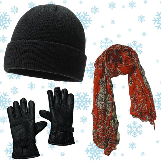 Imagem de Kit Touca Gorro + Cachecol + Luva Frio Quente Unissex