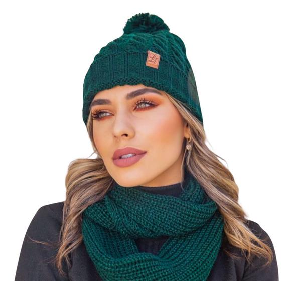 Imagem de Kit Touca Gorro Com Pompom E Gola Feminina Em Tricô Inverno Várias Cores