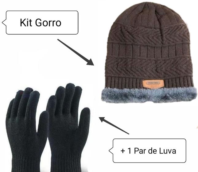 Imagem de Kit Touca Unissex + 1 Par de Luva Gorro Forrado Masculino e Feminina