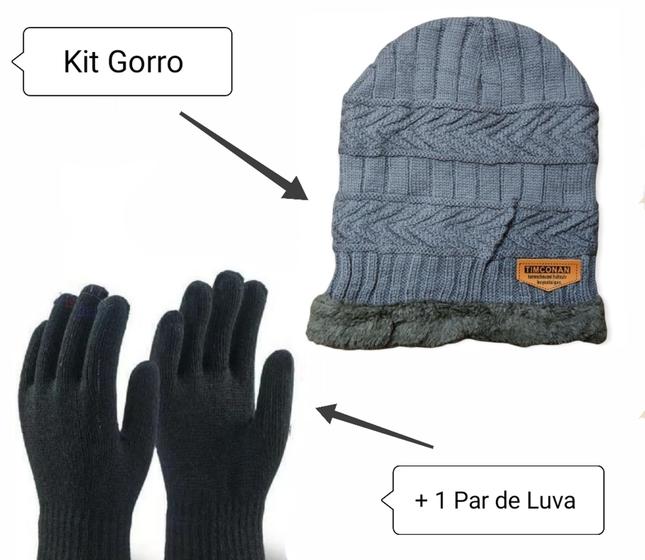 Imagem de Kit Touca Unissex + 1 Par de Luva Gorro Forrado Masculino e Feminina