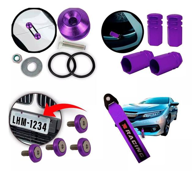 Imagem de Kit Tow Strap+trava Parachoque+tampa Valvula+parafuso - Roxo