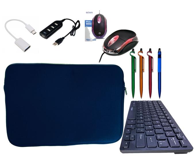 Imagem de Kit Transforma celular em mini computador Teclado Compacto, Mouse, Hub + Cabo OTG + Caneta Suporte