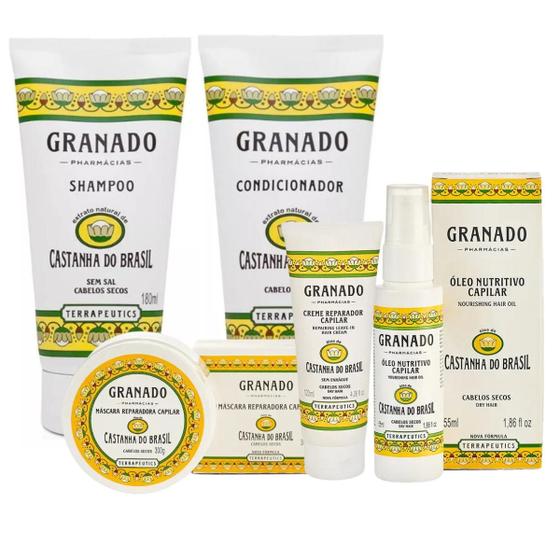 Imagem de Kit Tratamento Capilar Completo Shampoo Condicionador Óleo Creme Mascara Castanha do Brasil Granado