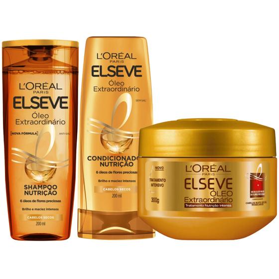 Kit Tratamento Intenso Elseve Óleo Extraordinário Nutrição Shampoo Condicionador Creme Tratamento Menor preço em Kit Tratamento Intenso Elseve Óleo Extraordinário Nutrição Shampoo Condicionador Creme Tratamento