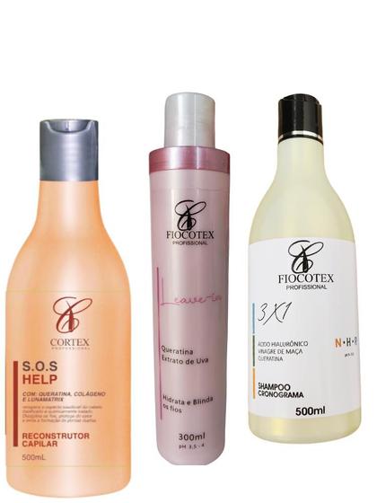 Imagem de Kit Tratamento Para Cabelo shampoo + Reconstrutor + Levin Multfuncional  Cortex Professional