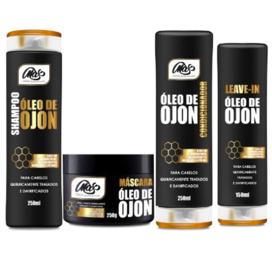 Imagem de Kit tratamento Reconstrução Shampoo Condicionador  Máscara e Leave-in óleo de Ojon 250gr Max Hair