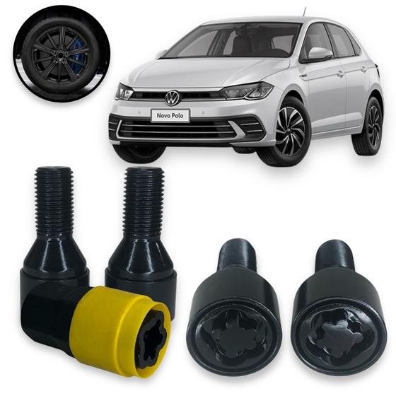 Imagem de Kit Trava Parafuso Roda Antifurto 1013B Cabeça Giratória Preto Volkswagen Polo