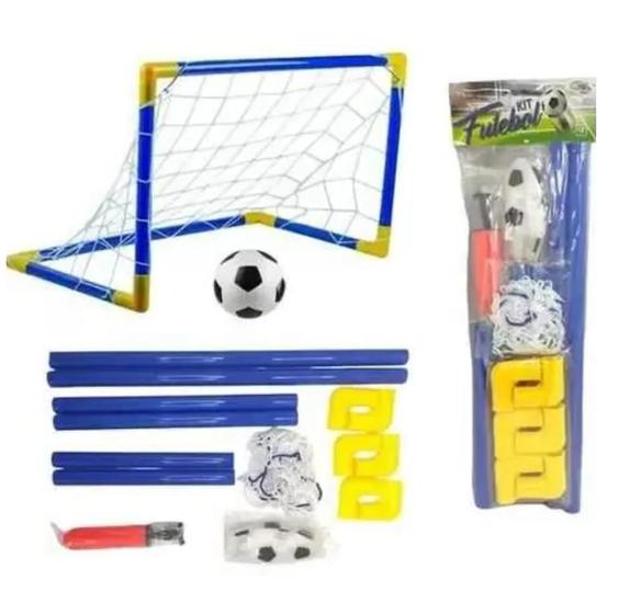 Imagem de Kit Trave Bola 40cmx60cm Infantil Gol Rede Com Bomba De Ar