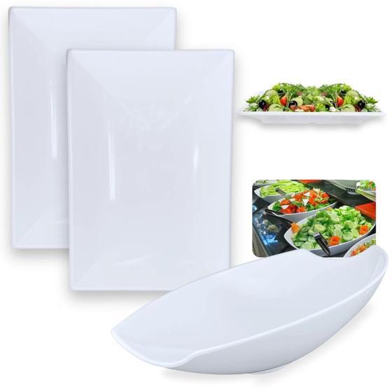 Imagem de Kit Travessa 41cm Oval Curva Salada Buffet + 2 Travessas Retangulares 40,5 Cm Melamina para Restaurante  Bestfer 