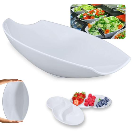 Imagem de Kit Travessa para Buffet Salada 46cm Oval Curva Funda + 2 Petisqueiras 25,5cm Folha Melamina para Restaurante  Bestfer 