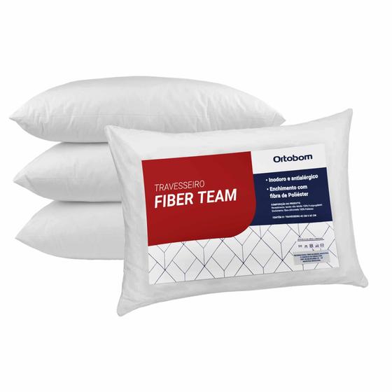 Imagem de Kit Travesseiro 04 Peças Fiber Team Antialérgico com Fibra Siliconizada Ortobom